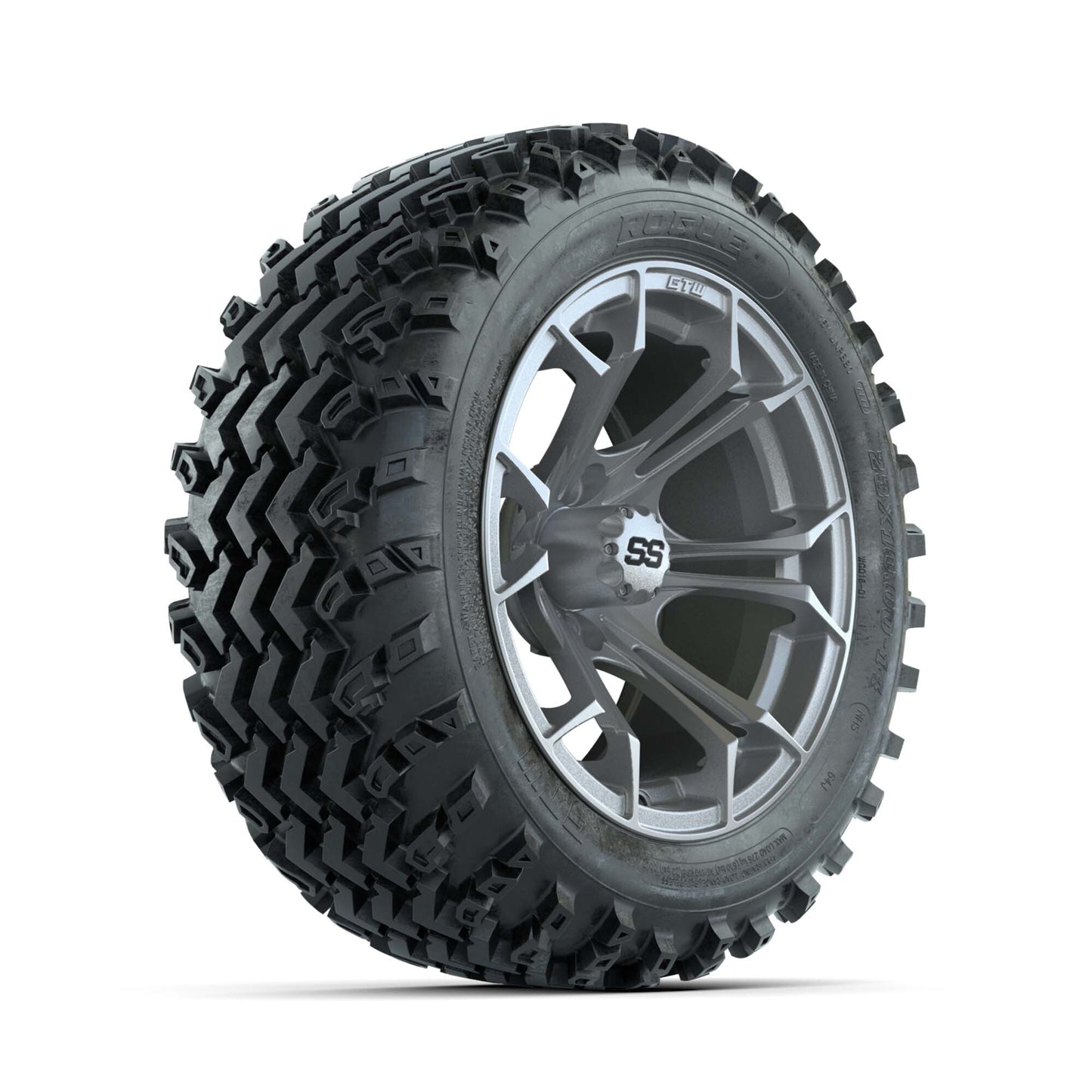 GTW® Spyder Silver Brush 14 in Wheels with 23X10.00-14 Rogue All-Terrain Tires – Full Set