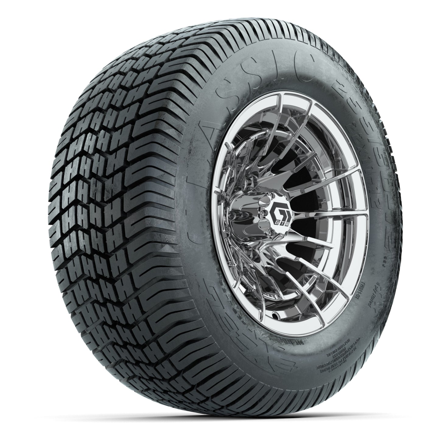 GTW® Boost Chrome 12 in Wheels with 255/50-12 Excel Classic Street Tires – Full Set