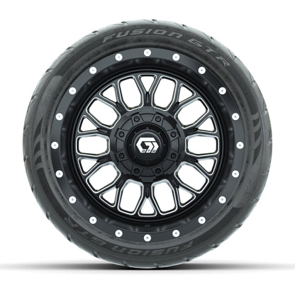GTW® Helix Black/Machined 12 in Wheels with 215/40-R12 Fusion GTR Steel Belt Radial Street Tires – Full Set
