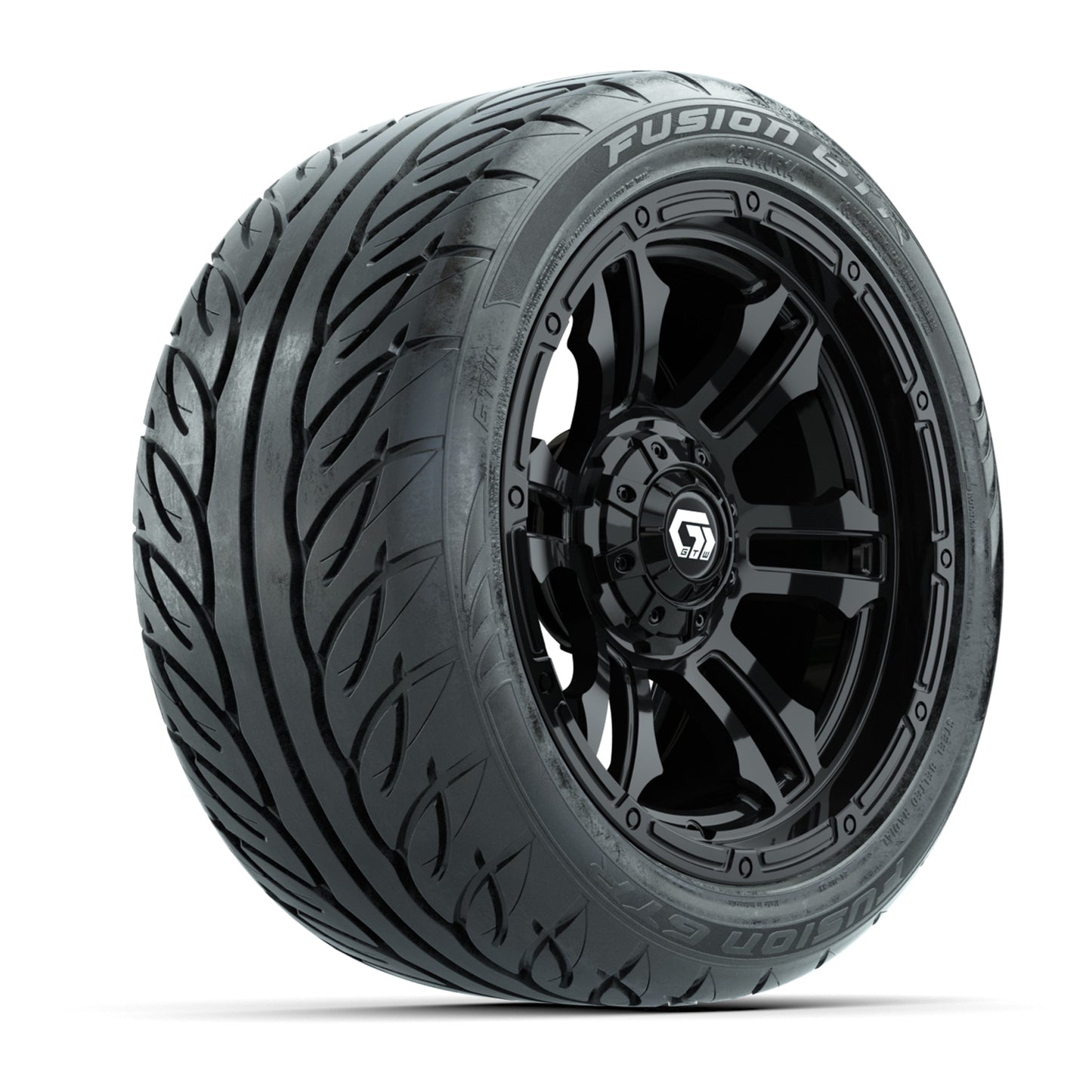GTW® Shogun Gloss Black 14 in Wheels with 225/40-R14 Fusion GTR Steel Belt Radial Street Tires – Full Set