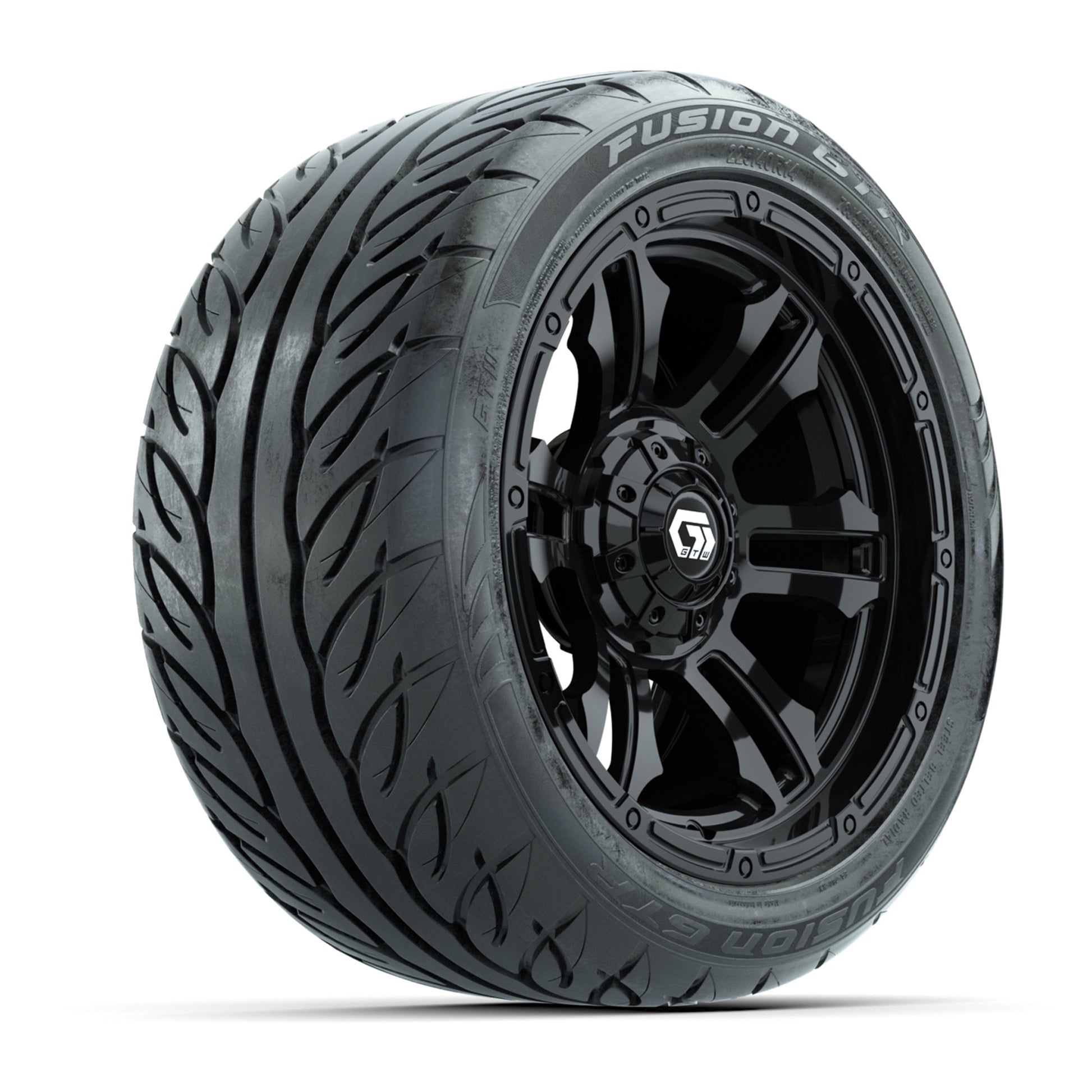 GTW® Shogun Gloss Black 14 in Wheels with 225/40-R14 Fusion GTR Steel Belt Radial Street Tires – Full Set