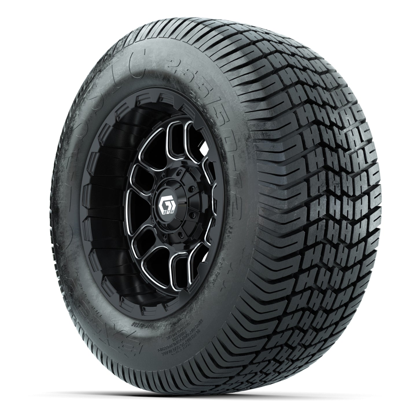 GTW® Titan Black/Machined 12 in Wheels with 255/50-12 Excel Classic Street Tires – Full Set