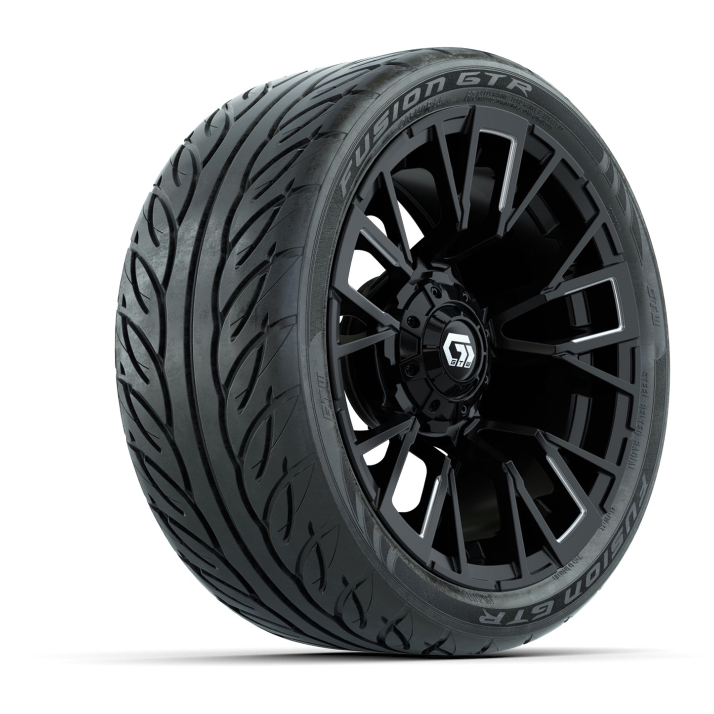 GTW® Vandal Matte Black/Machined 14 in Wheels with 205/40-R14 Fusion GTR Steel Belted Street Tires – Full Set