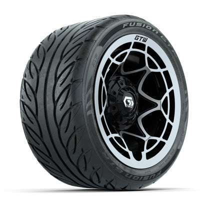GTW® Nexus Black with Silver Face 12 in Wheels with 215/40-R12 Fusion GTR Steel Belt Radial Street Tires – Full Set