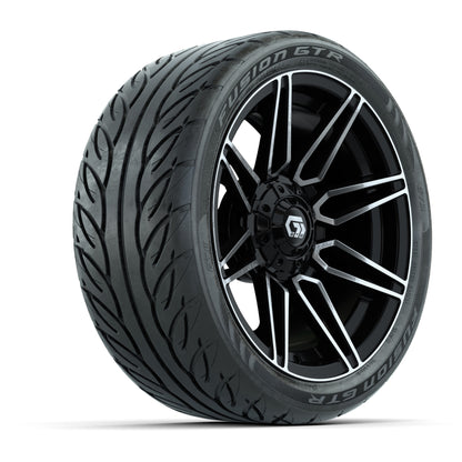 GTW® Stealth Gloss Black/Machined 14 in Wheels with 205/40-R14 Fusion GTR Steel Belted Street Tires – Full Set