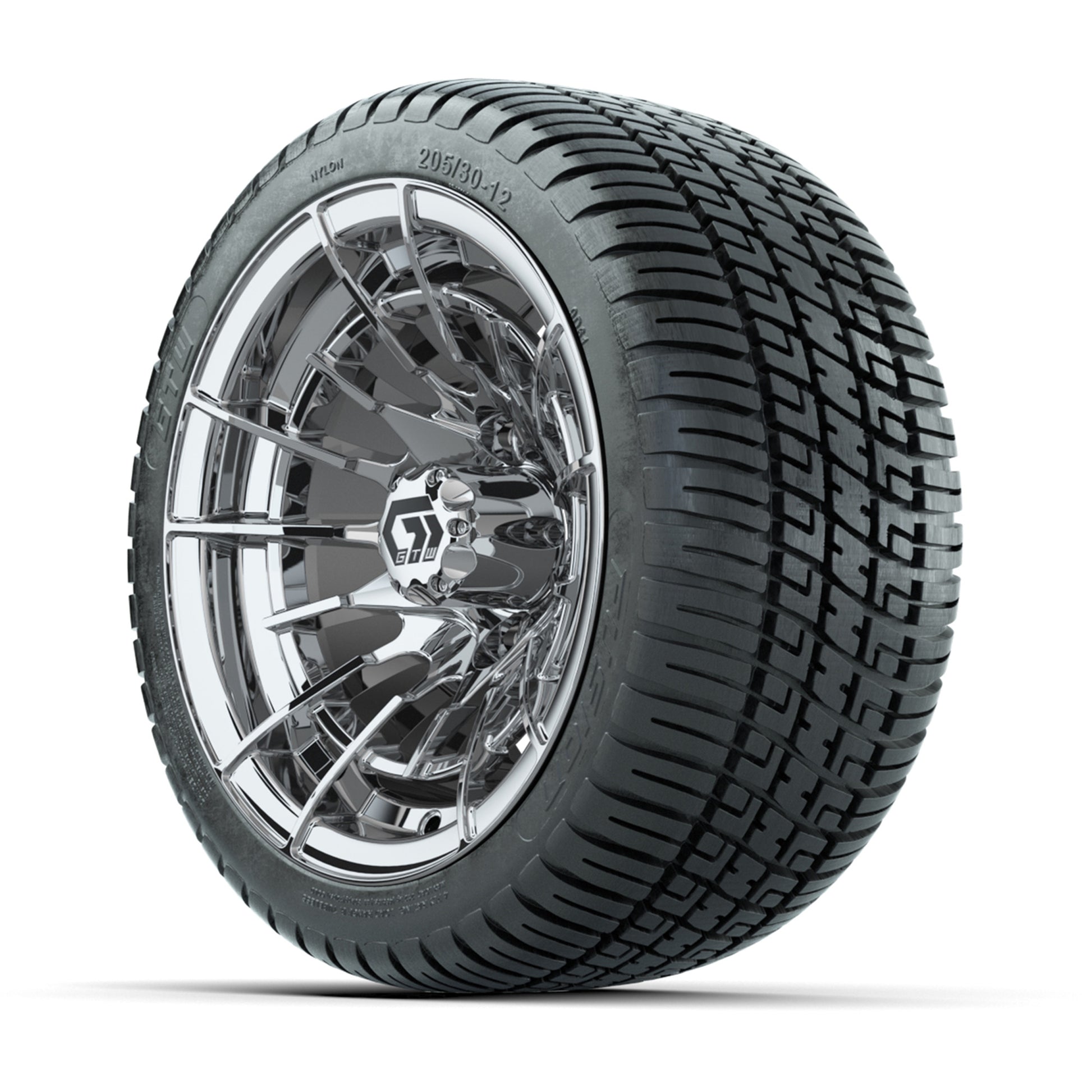 GTW® Boost Chrome 12 in Wheels with 205/30-12 Fusion Street Tires – Full Set