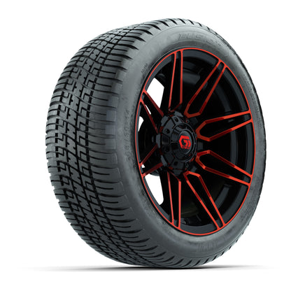 GTW® Stealth Gloss Black/Red 14 in Wheels with 205/30-14 Fusion Street Tires – Full Set