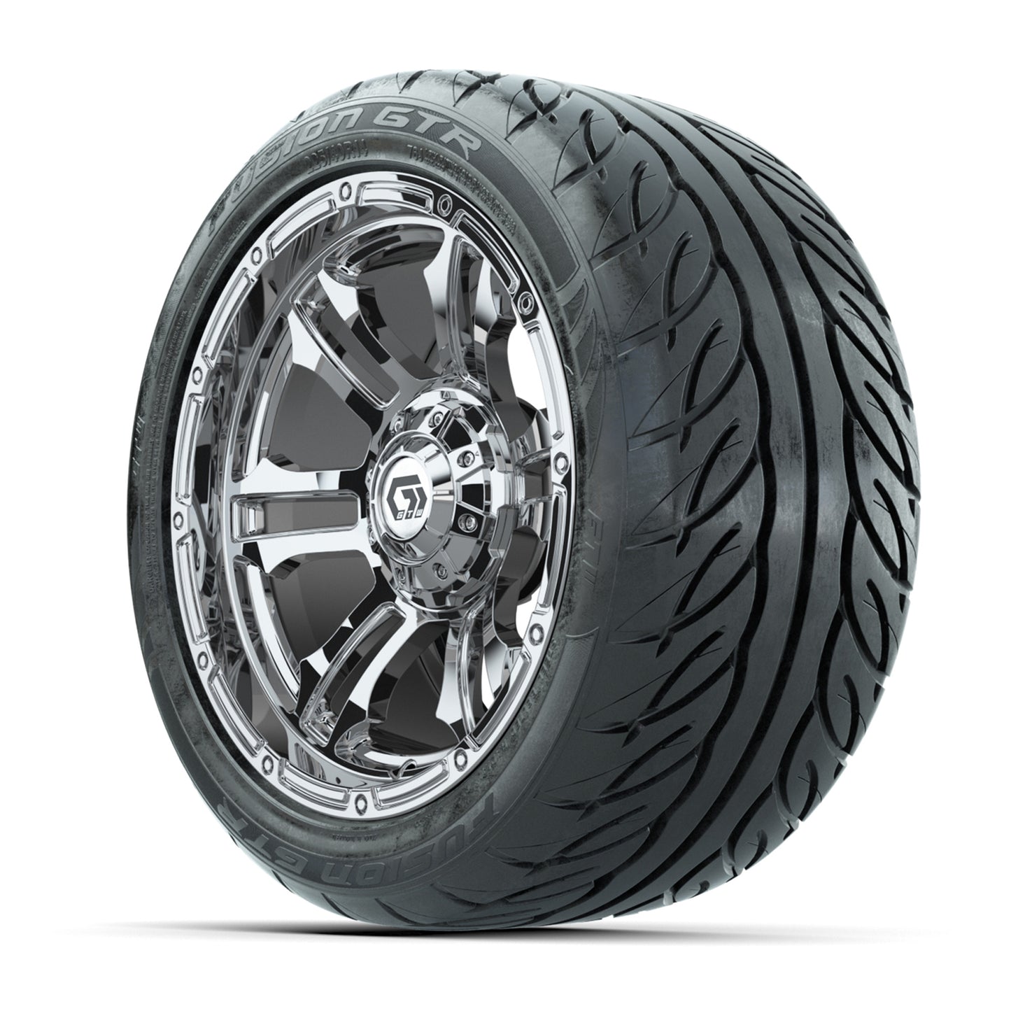 GTW® Shogun Chrome 14 in Wheels with 225/40-R14 Fusion GTR Steel Belt Radial Street Tires – Full Set