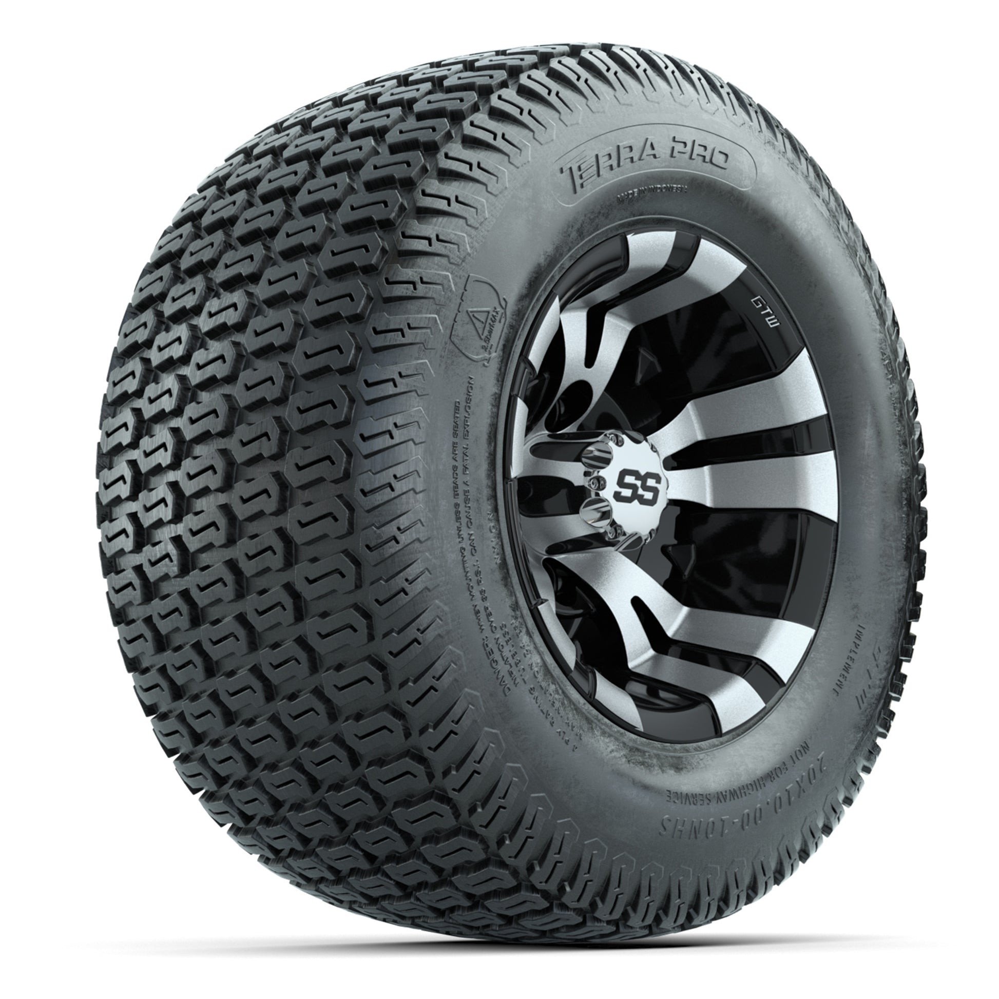 GTW Vampire Black/Machined 10 in Wheels with 20x10-10 S-Pattern Terra Pro Street Tires – Full Set