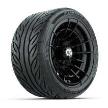 GTW® Boost Gloss Black 12 in Wheels with 215/40-R12 Fusion GTR Steel Belt Radial Street Tires – Full Set