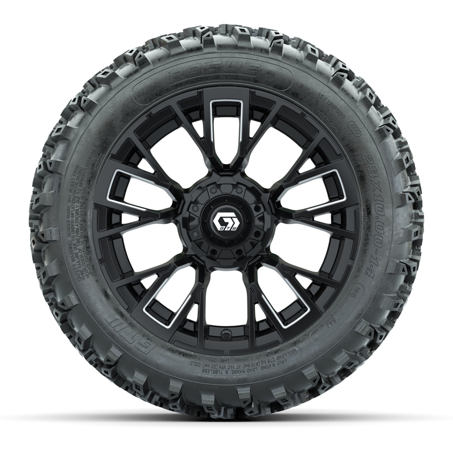 GTW® Vandal Matte Black/Machined 14 in Wheels with 23X10-14 Rogue All-Terrain Tires – Full Set