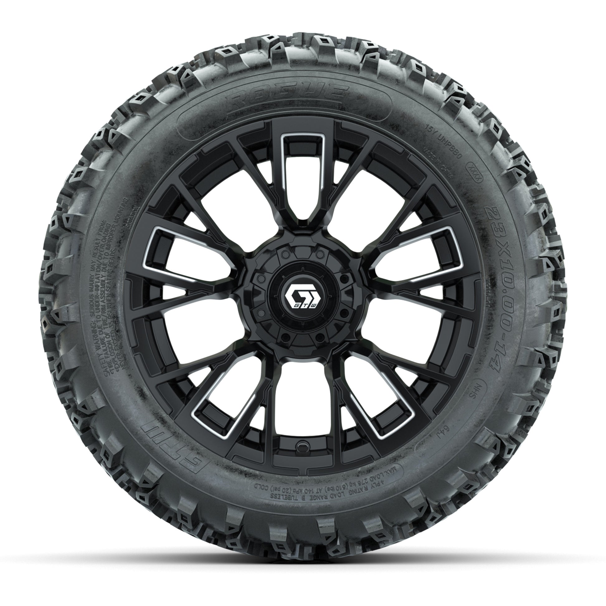GTW® Vandal Matte Black/Machined 14 in Wheels with 23X10-14 Rogue All-Terrain Tires – Full Set