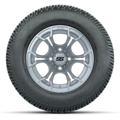 GTW® Spyder Silver Brush 12 in Wheels with 255/50-12 Excel Classic Street Tires – Full Set