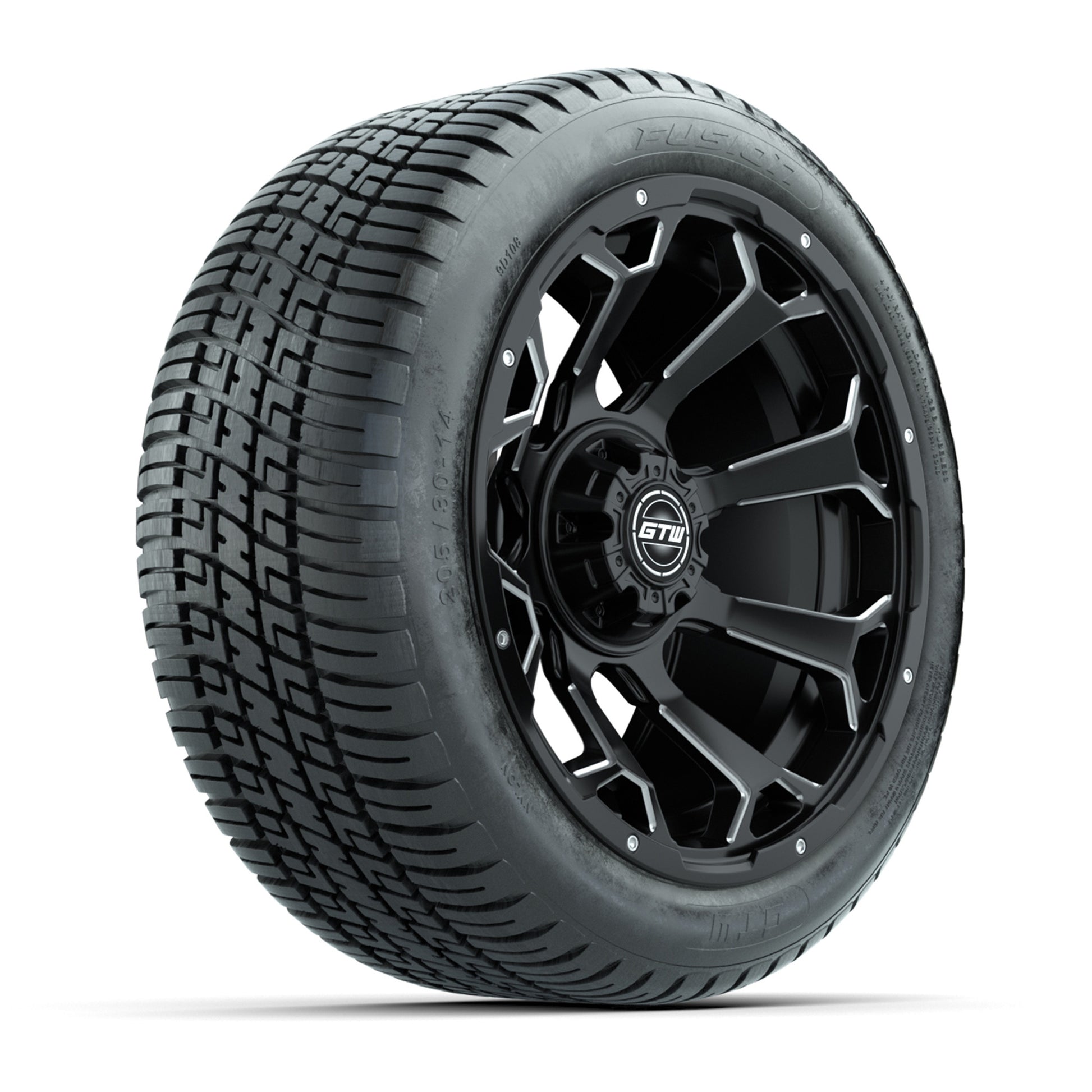 GTW® Raven Matte Black/Ball Milled 14 in Wheels with 205/30-R14 Fusion Street Tires – Full Set