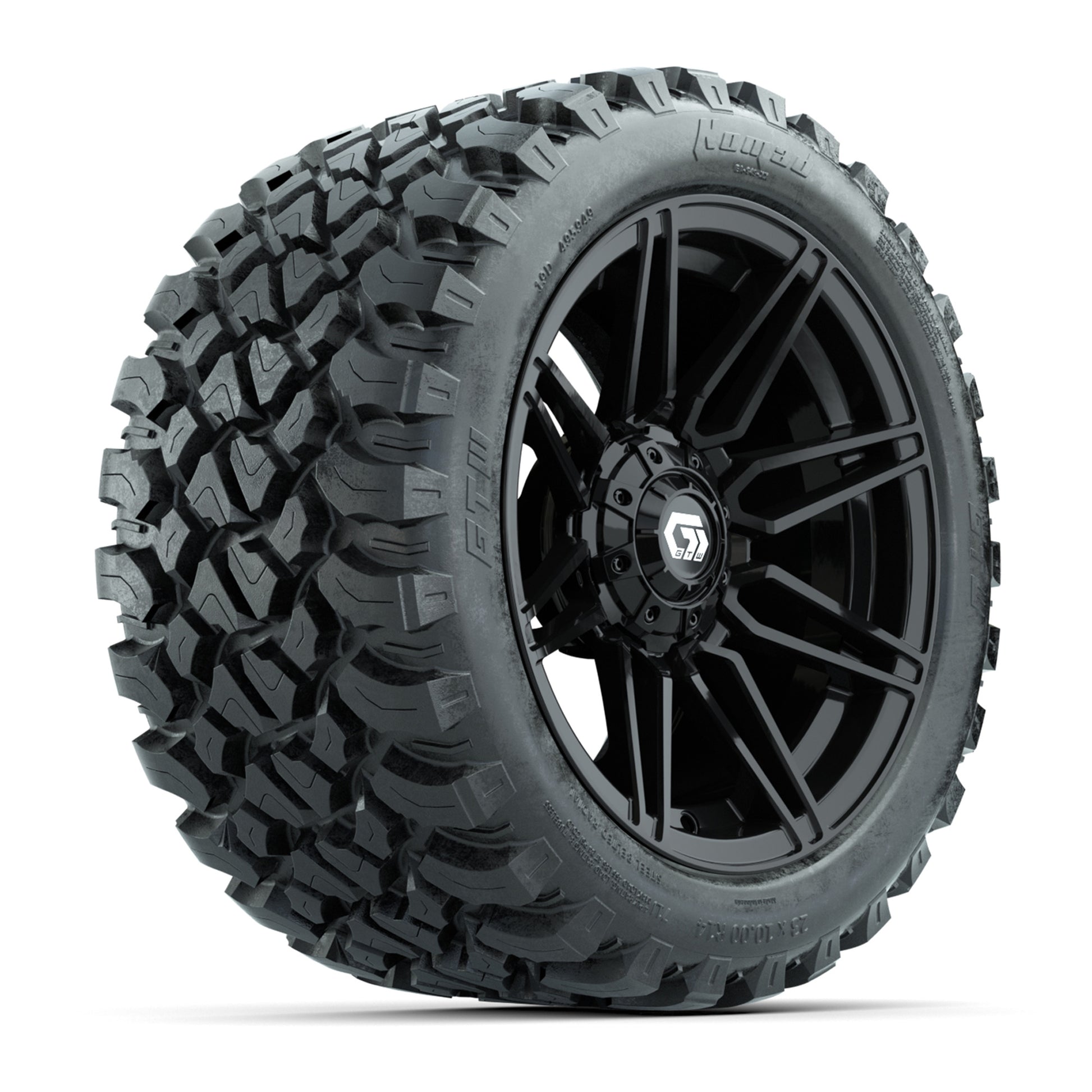 GTW® Stealth Black/Machined 14 in Wheels with 23X10-R14 Nomad Steel Belt Radial All-Terrain Tires – Full Set