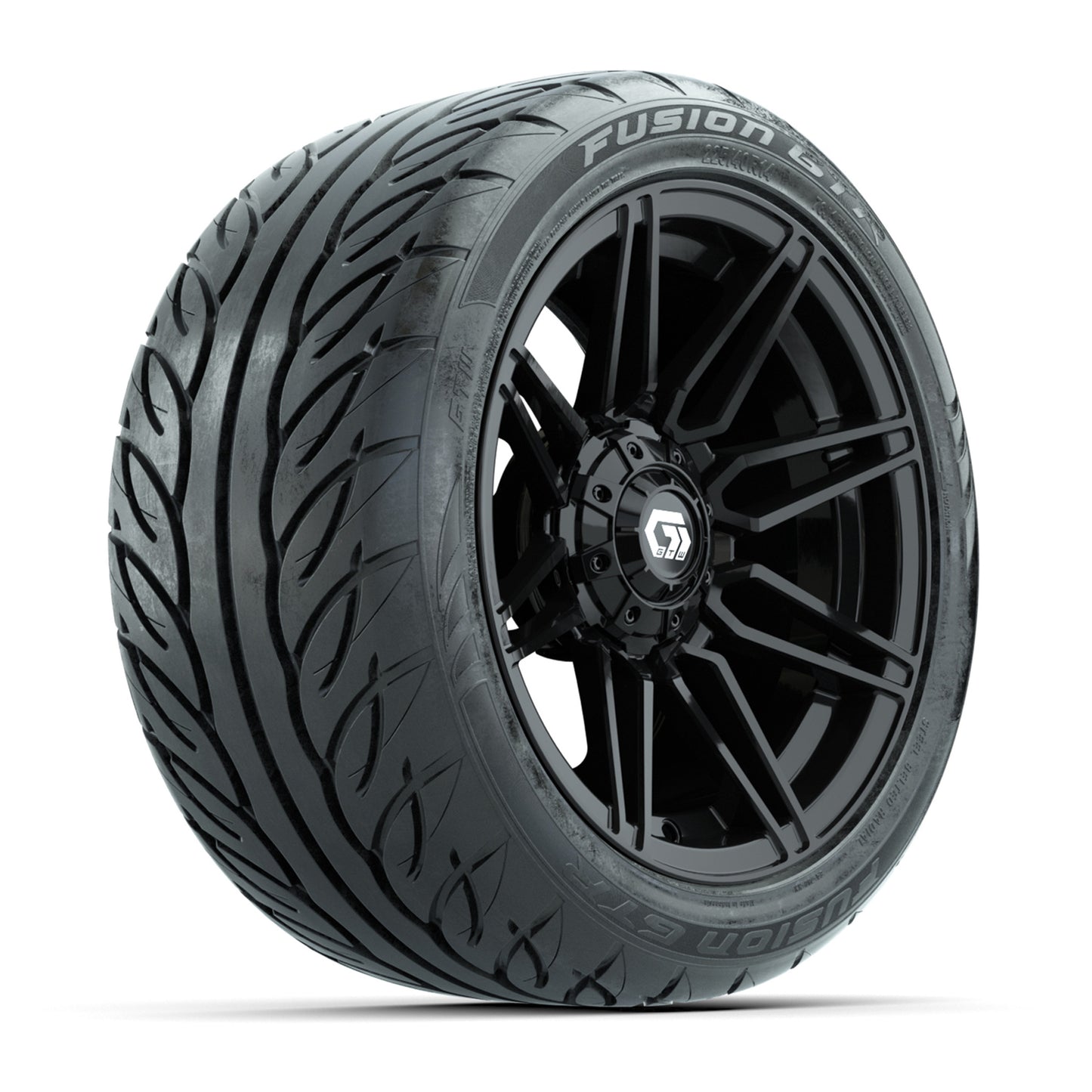 GTW® Stealth Gloss Black 14 in Wheels with 225/40-R14 Fusion GTR Steel Belt Radial Street Tires – Full Set