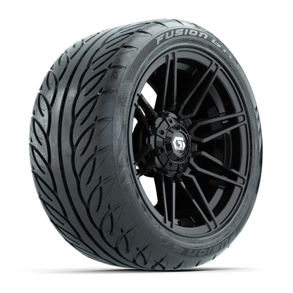 GTW® Stealth Gloss Black 14 in Wheels with 225/40-R14 Fusion GTR Steel Belt Radial Street Tires – Full Set