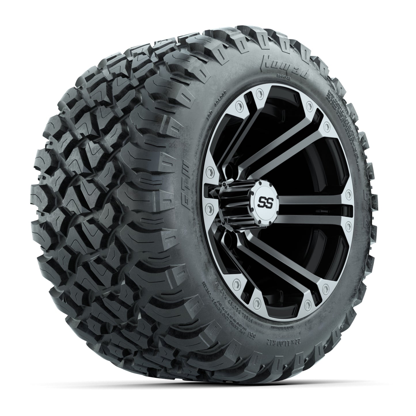 GTW® Specter Black/Machined 12 in Wheels with 22X11-R12 Nomad Steel Belt Radial All-Terrain Tires – Full Set