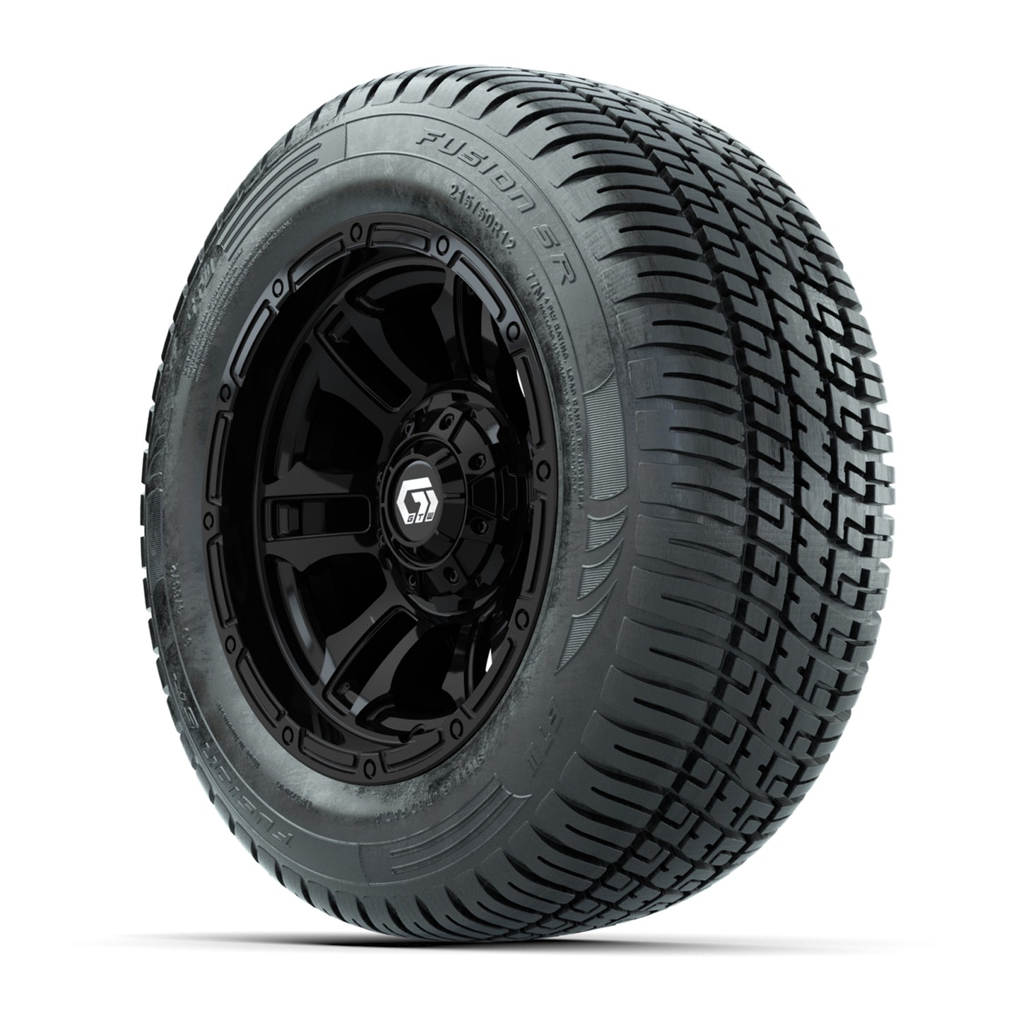 GTW® Shogun Gloss Black 12 in Wheels with 215/50-R12 Fusion S/R Steel Belt Radial Tires – Full Set