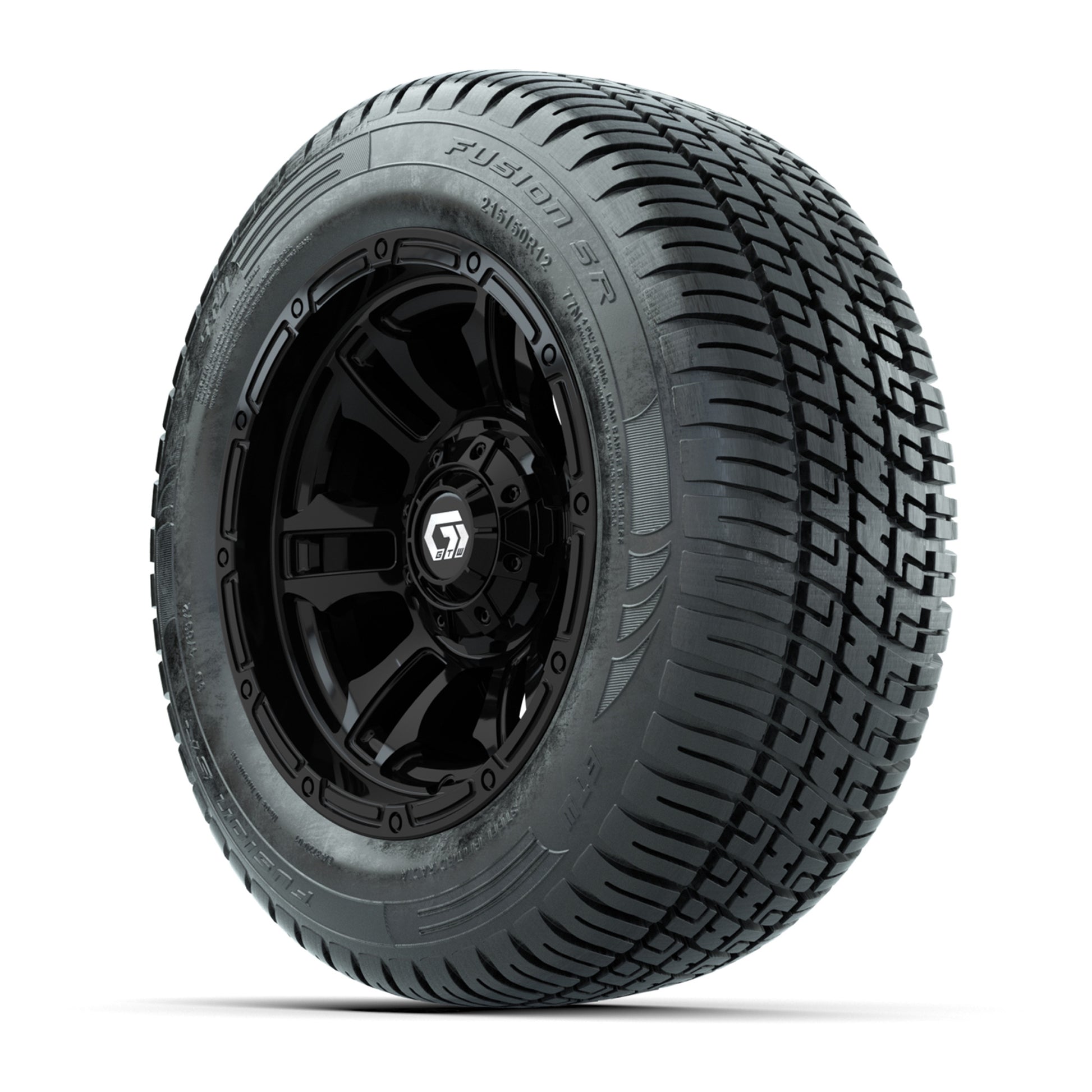 GTW® Shogun Gloss Black 12 in Wheels with 215/50-R12 Fusion S/R Steel Belt Radial Tires – Full Set