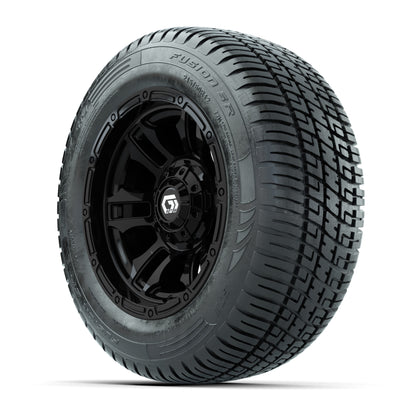 GTW® Shogun Gloss Black 12 in Wheels with 215/50-R12 Fusion S/R Steel Belt Radial Tires – Full Set