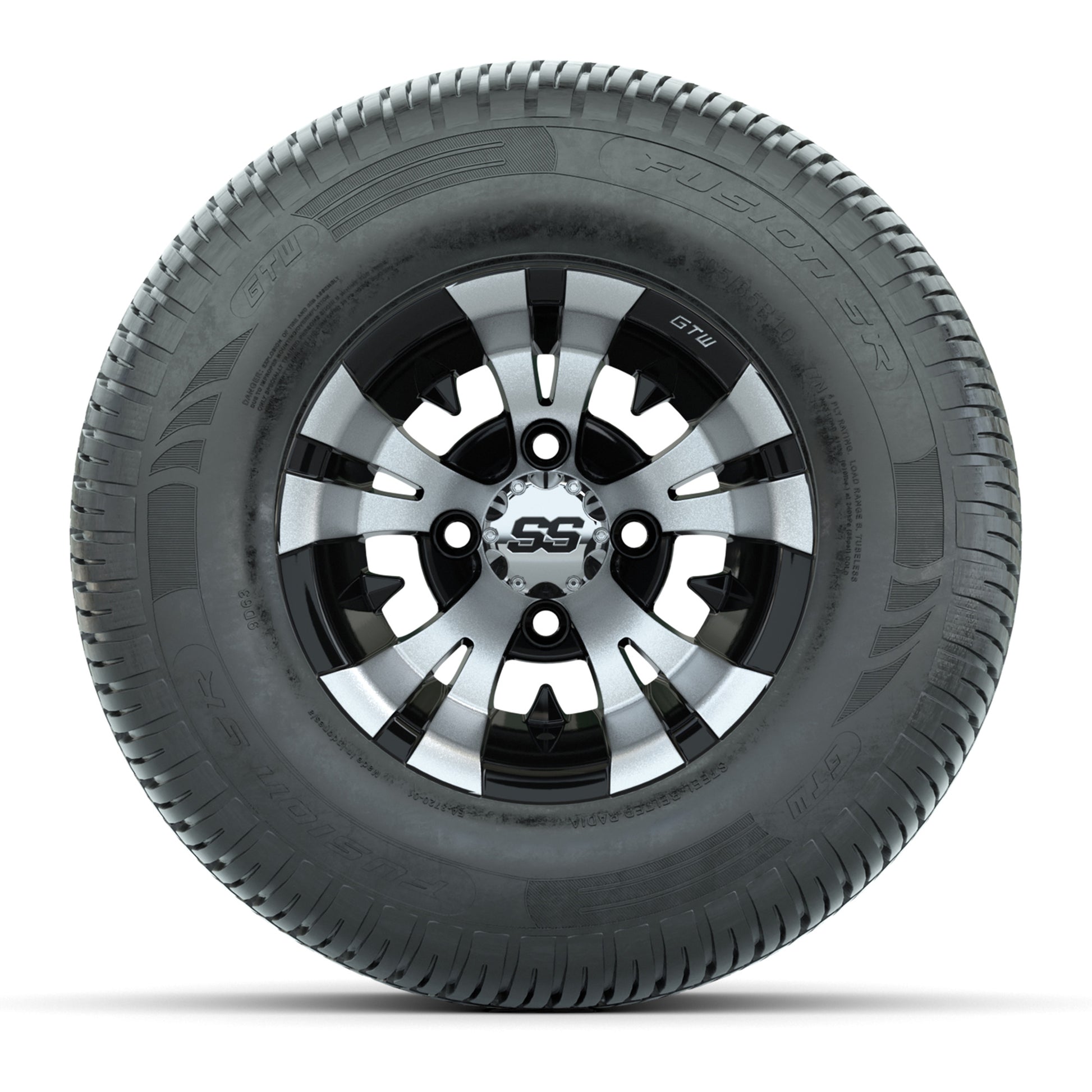 GTW Vampire Black and Machined 10 in Wheels with 20in Fusion Street Tires – Set of 4
