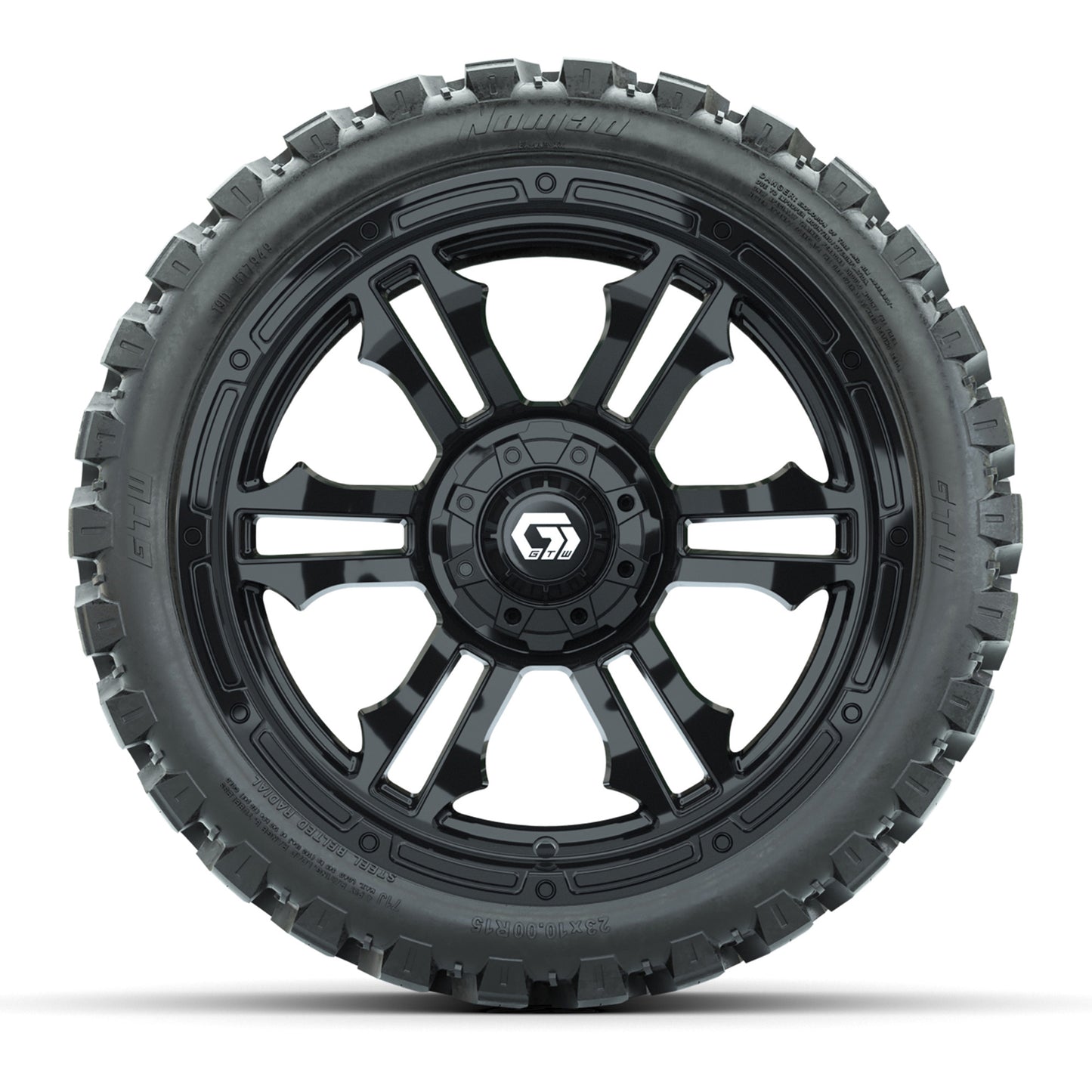 GTW® Shogun Gloss Black 15 in Wheels with 23x10-R15 Nomad Steel Belted Radial All-Terrain Tires – Full Set