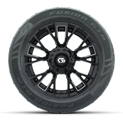 GTW® Vandal Matte Black/Machined 14 in Wheels with 255/45-R14 Fusion GTR Steel Belt Radial Street Tires – Full Set