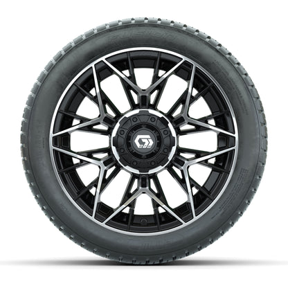 GTW® Stellar Black/Machined 14 in Wheels with 205/30-R14 Fusion Street Tires – Full Set