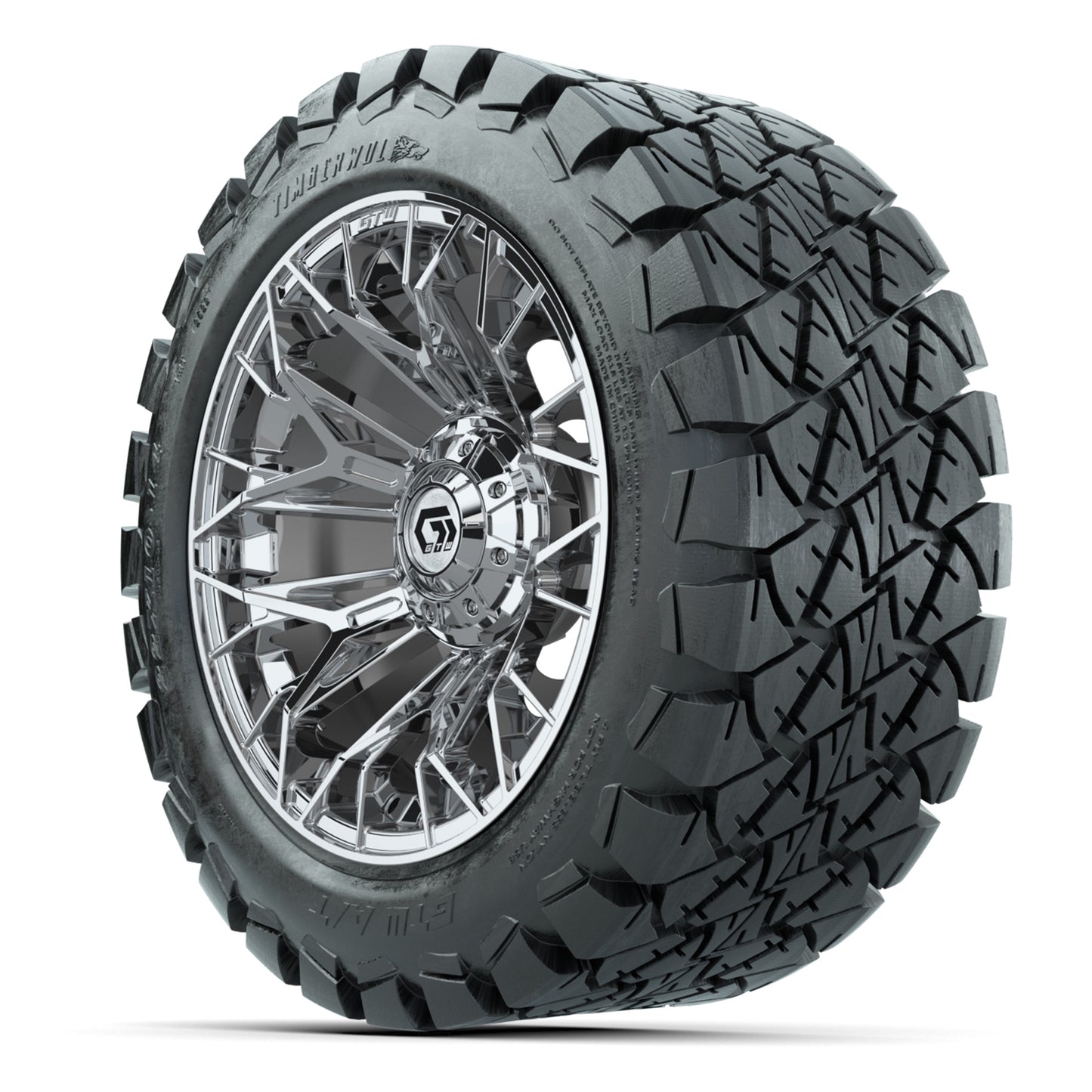 GTW Stellar Chrome 14 in Wheels with 22X10-14 Timberwolf All-Terrain Tires – Full Set
