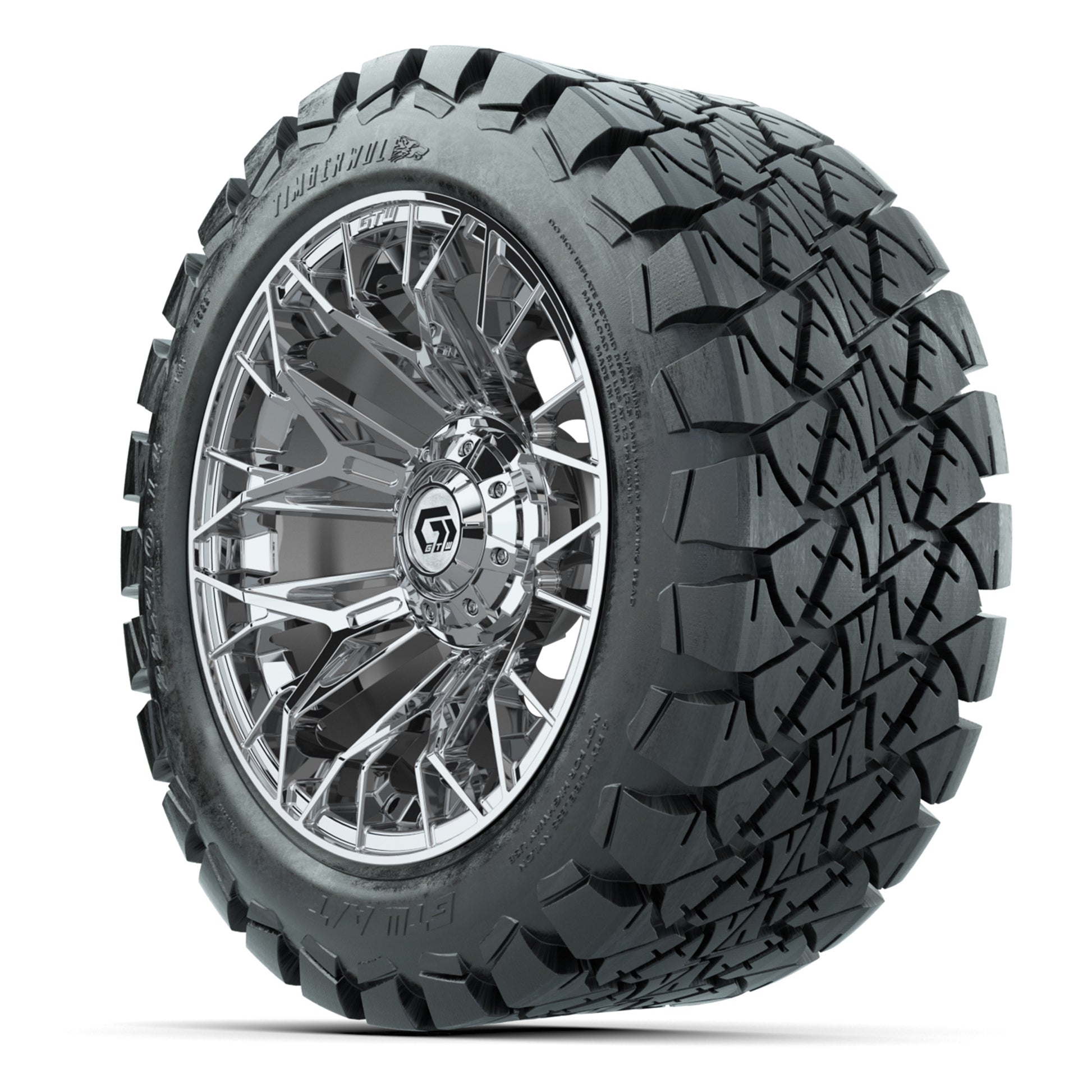 GTW Stellar Chrome 14 in Wheels with 22X10-14 Timberwolf All-Terrain Tires – Full Set