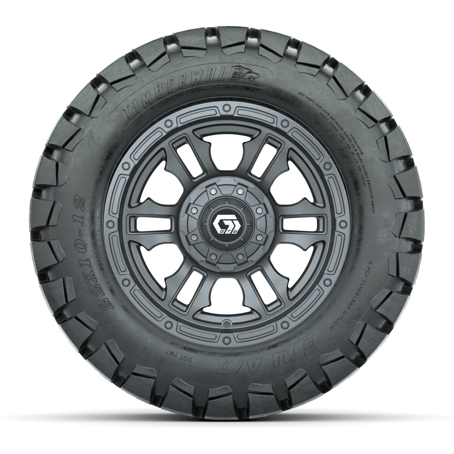 GTW® Shogun Gunmetal 12 in Wheels with 22x10-12 Timberwolf All-Terrain Tires - Full Set