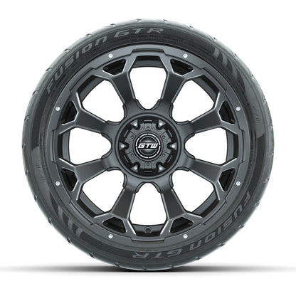 GTW® Raven Matte Gray/Ball Milled 14 in Wheels with 205/40-R14 Fusion GTR Steel Belt Radial Street Tires – Full Set