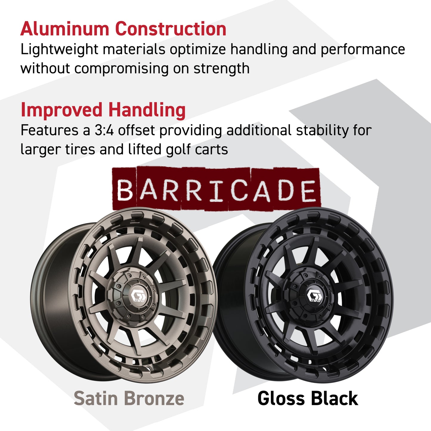 GTW® Barricade Gloss Black 14 in Wheels with 22x10-14 Timberwolf All-Terrain Tires – Full Set