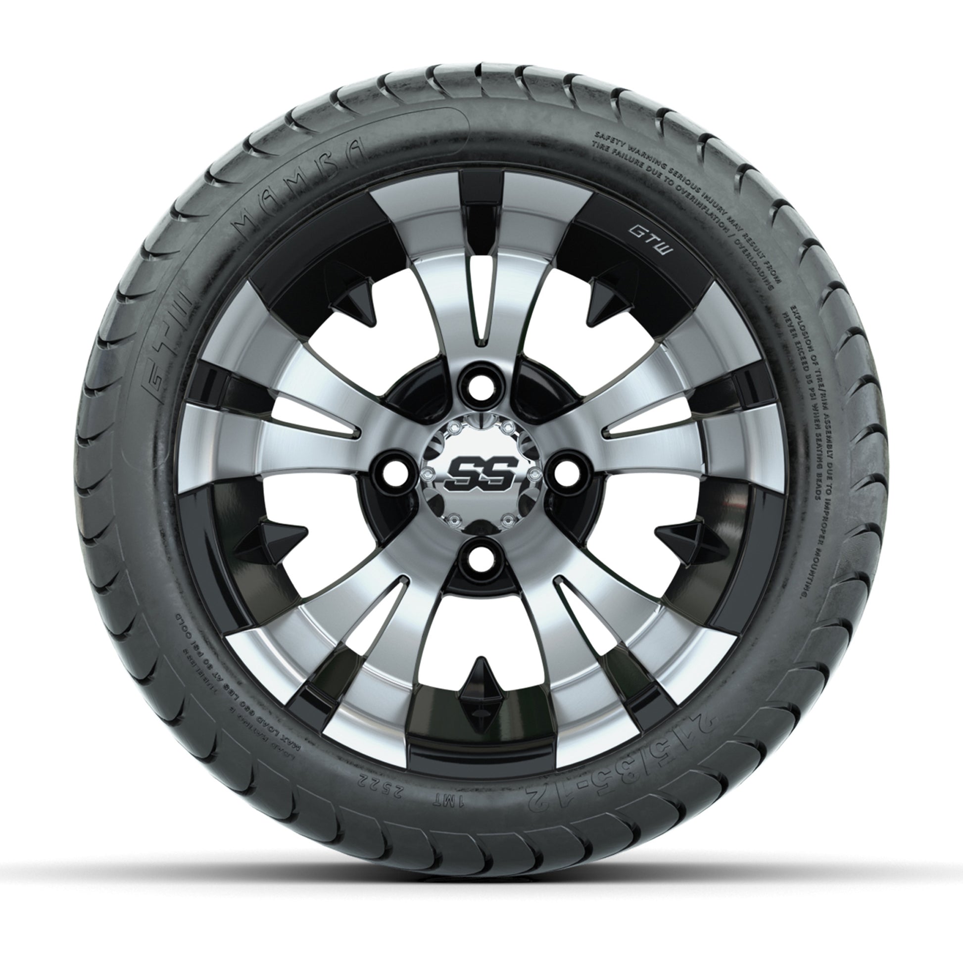 GTW Vampire Black and Machined 12 in Wheels with 18in Mamba Street Tires – Set of 4