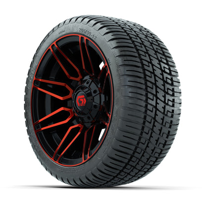 GTW® Stealth Red/Machined 12 in Wheels with 205/30-12 Fusion Street Tires – Full Set