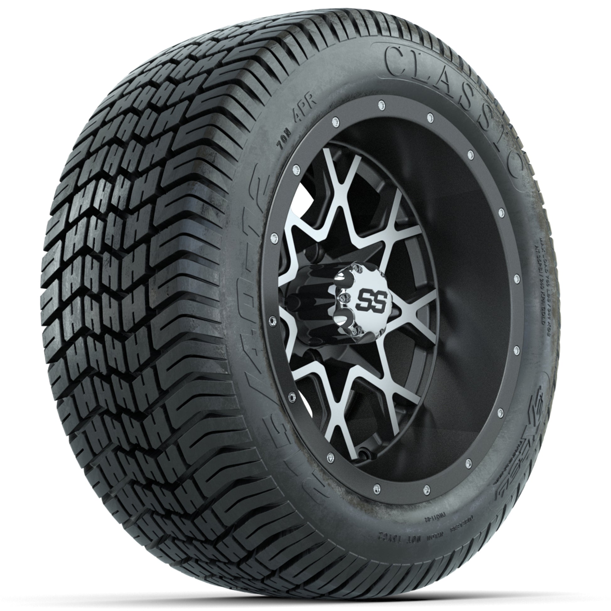 Set of (4) 12 in GTW Vortex Wheels with 215/40-12 Excel Classic Street Tires