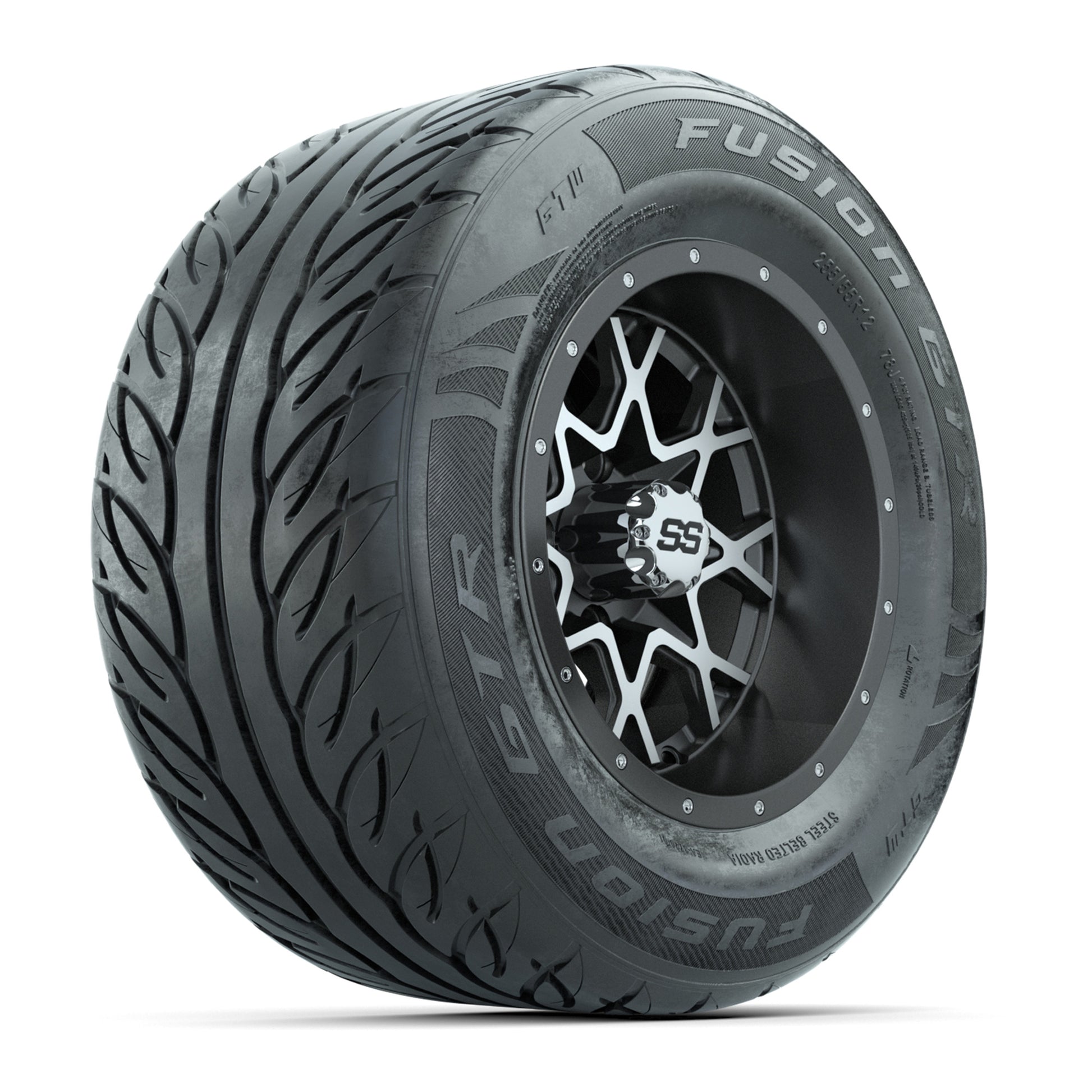 GTW® Vortex 2 Matte Gray/Machined 12 in Wheels with 255/55-R12 Fusion GTR Steel Belt Radial Street Tires - Full Set