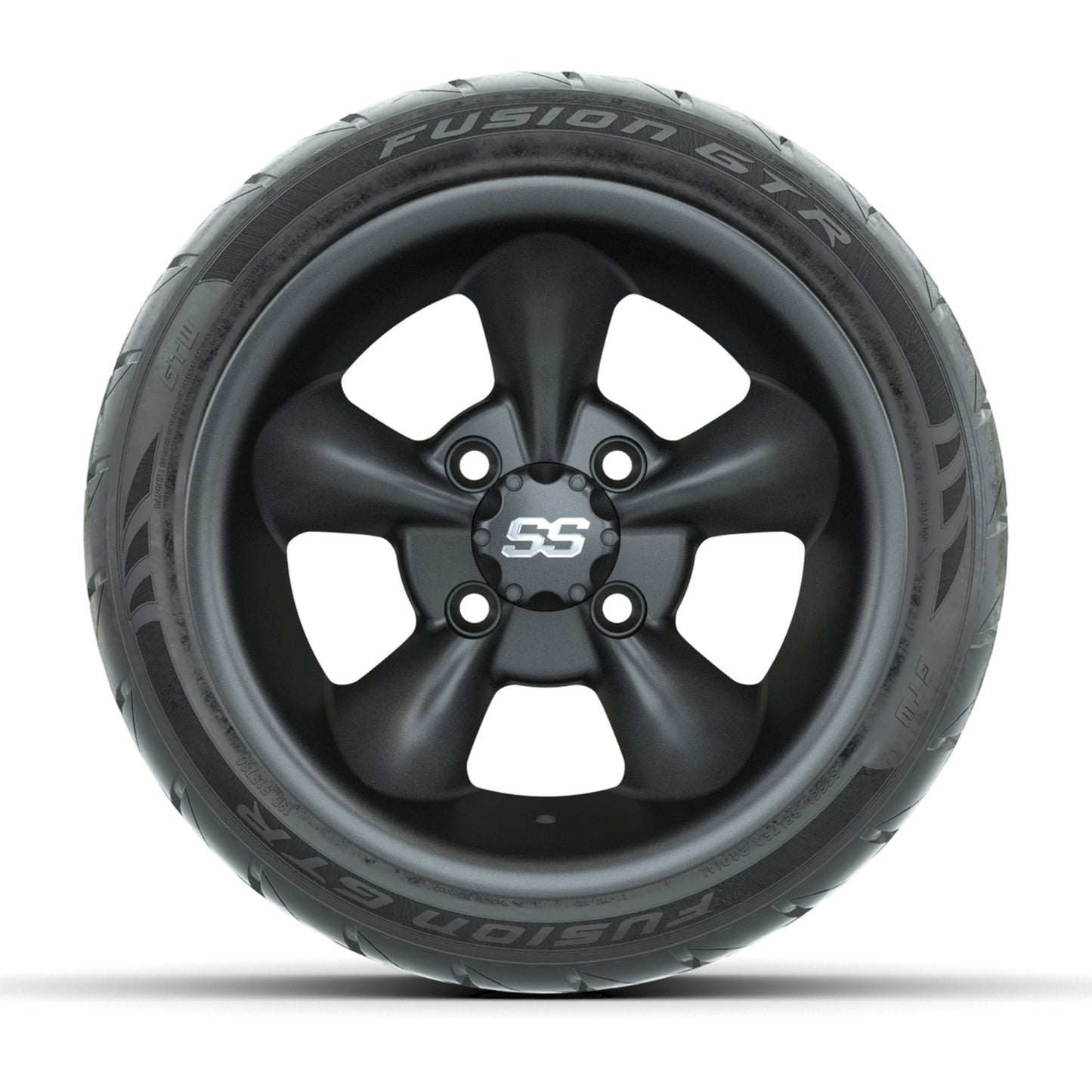 GTW® Godfather Matte Gray 12 in Wheels with 215/40-R12 Fusion GTR Steel Belt Radial Street Tires – Full Set