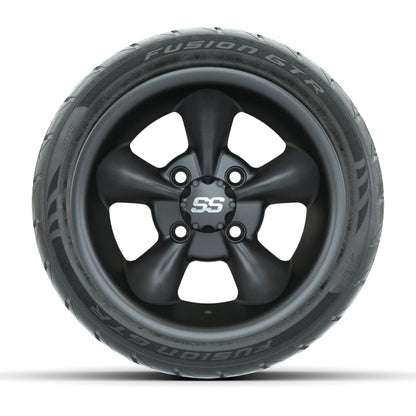 GTW® Godfather Matte Gray 12 in Wheels with 215/40-R12 Fusion GTR Steel Belt Radial Street Tires – Full Set