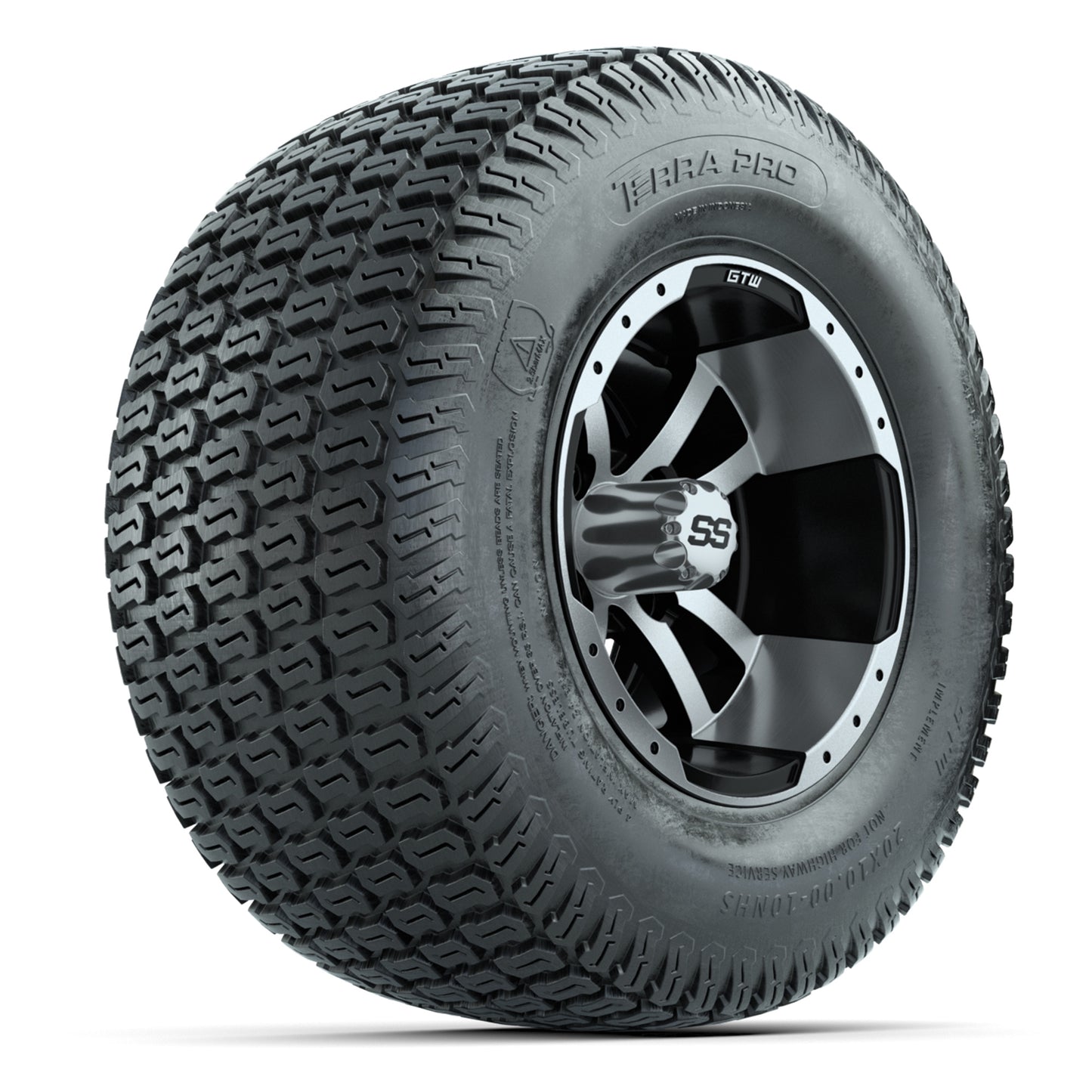 GTW Storm Trooper Black/Machined 10 in Wheels with 20x10-10 S-Pattern Terra Pro Street Tires – Full Set