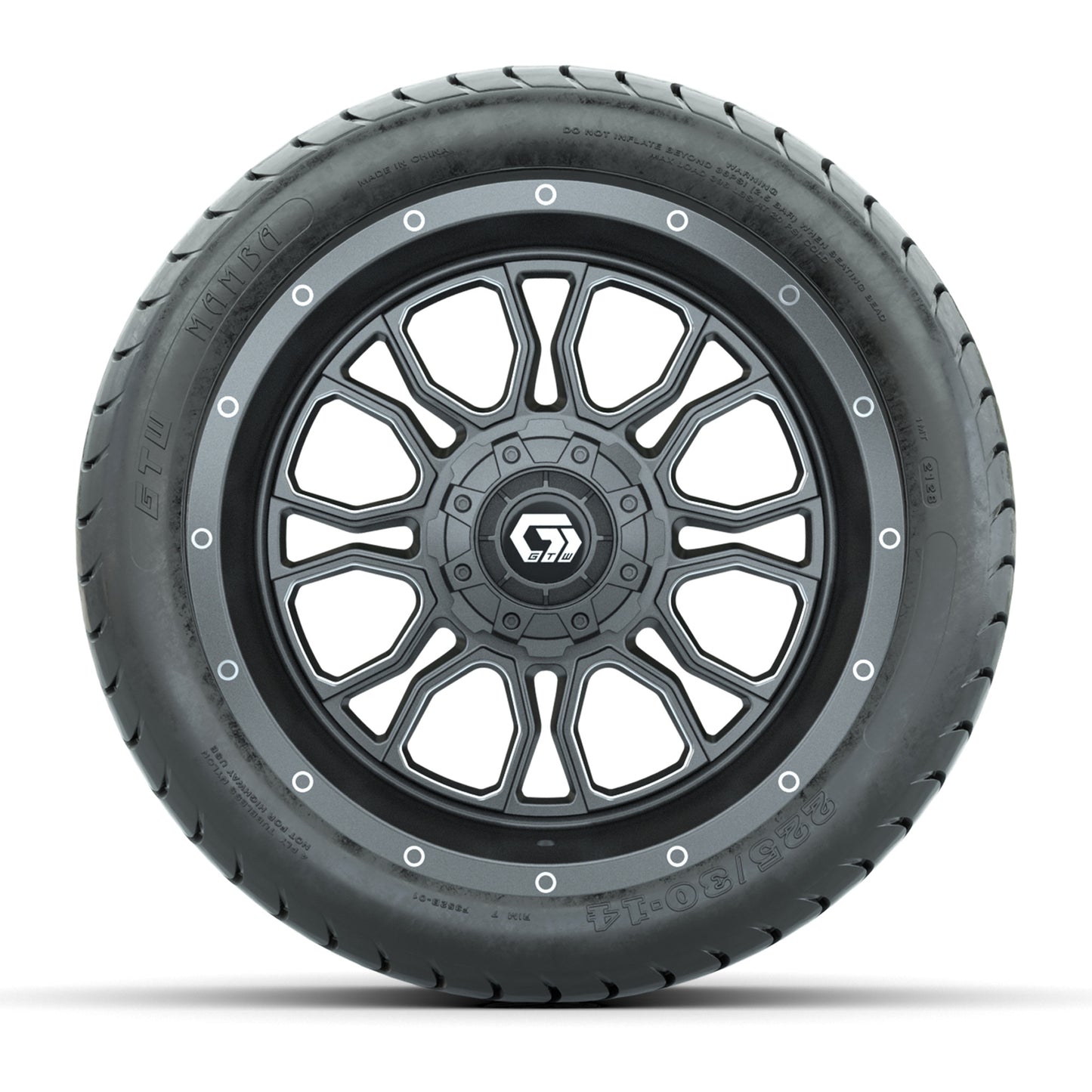 GTW Volt Gunmetal/Machined 14 in Wheels with 225/30-14 Mamba Street Tire – Full Set