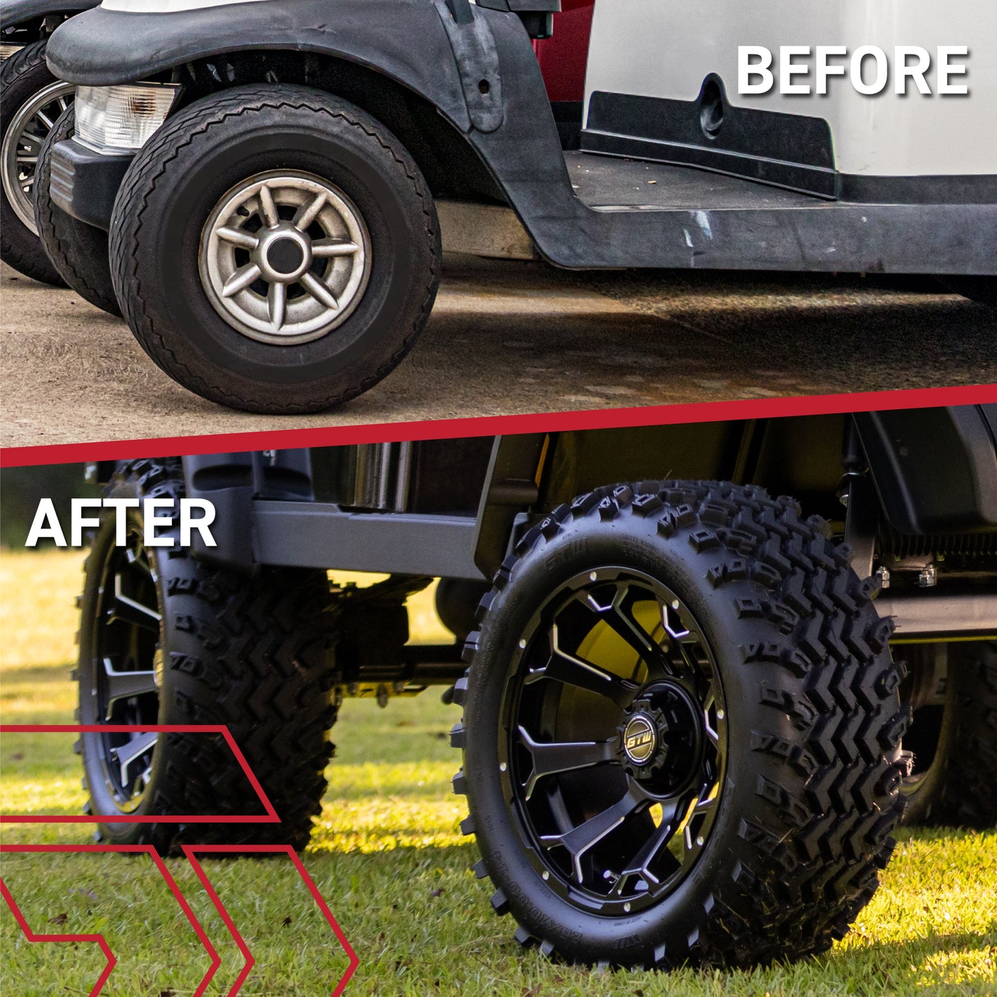 GTW® Raven Matte Gray/Ball Milled 14 in Wheels with 205/35-R14 Maverick Low-Profile All-Terrain Tires - Full Set