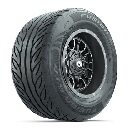GTW® Volt Gunmetal 12 in Wheels with 255/55-R12 Fusion GTR Steel Belt Radial Street Tires – Full Set