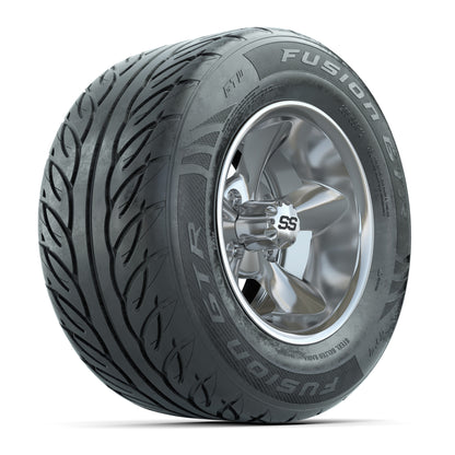 GTW® Godfather Chrome 12 in Wheels with 255/55-R12 Fusion GTR Steel Belt Radial Street Tires – Full Set