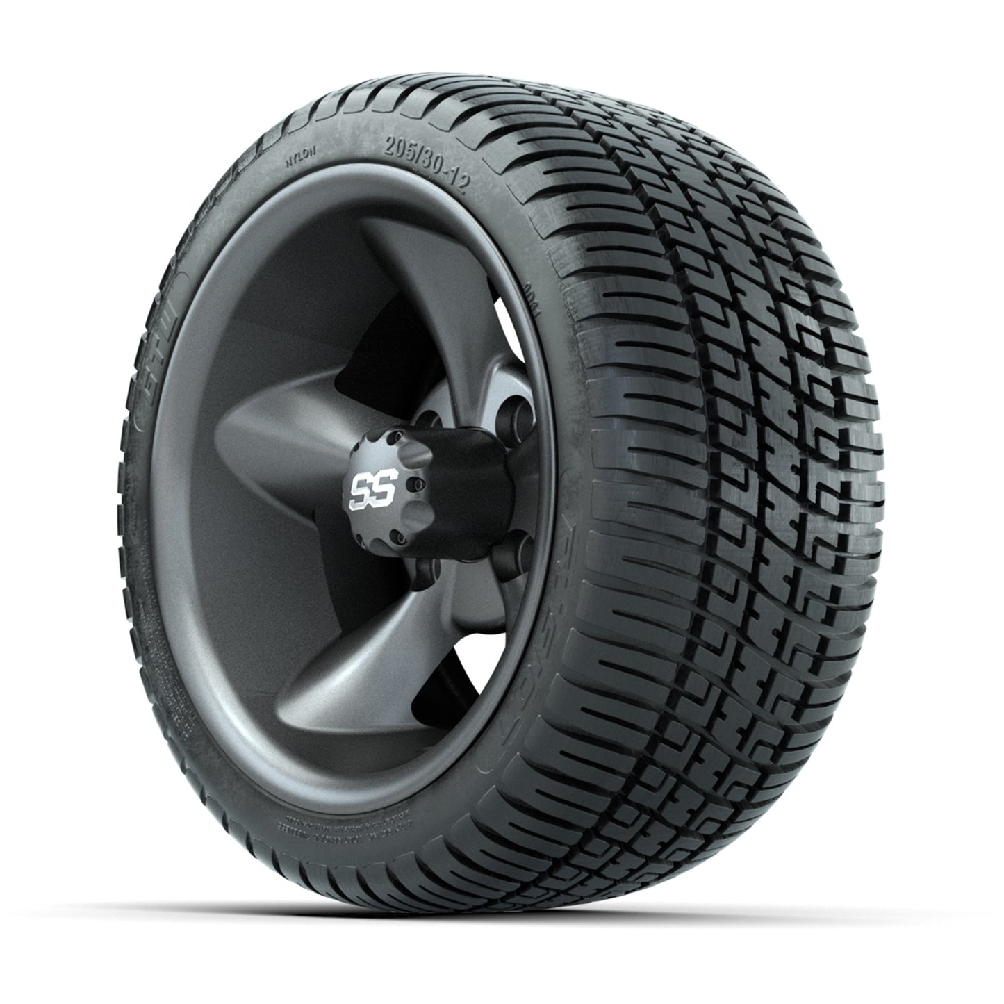 GTW® Godfather Matte Gray 12 in Wheels with 205/30-12 Fusion Street Tires – Full Set