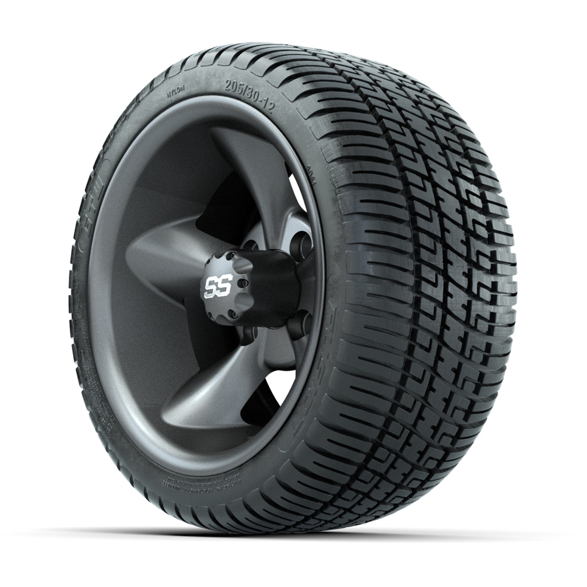 GTW® Godfather Matte Gray 12 in Wheels with 205/30-12 Fusion Street Tires – Full Set