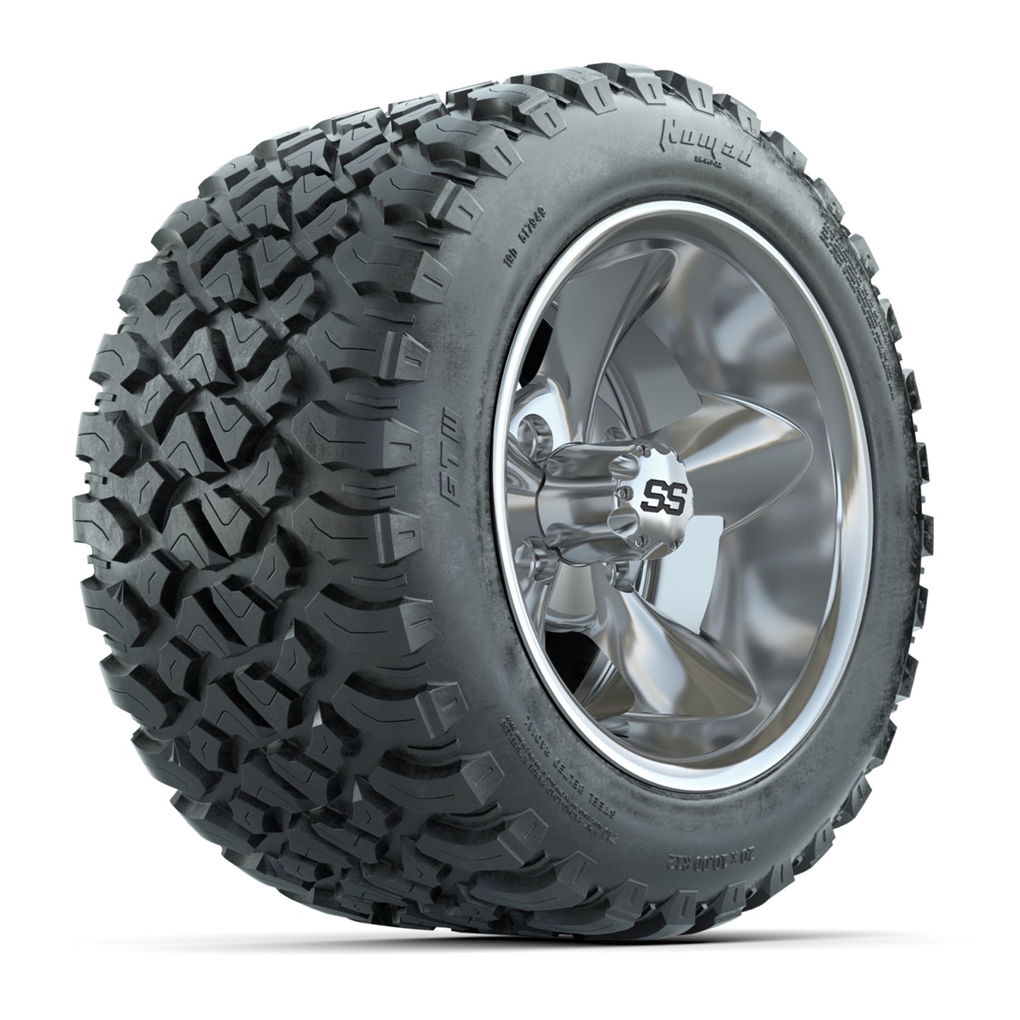 GTW® Godfather Chrome 12 in Wheels with 20X10-12 Nomad Steel Belt Radial All-Terrain Tires – Full Set