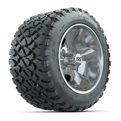 GTW® Godfather Chrome 12 in Wheels with 20X10-12 Nomad Steel Belt Radial All-Terrain Tires – Full Set