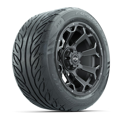 GTW® Raven Matte Gray/Ball Milled 14 in Wheels with 255/45-R14 Fusion GTR Steel Belt Radial Street Tires – Full Set
